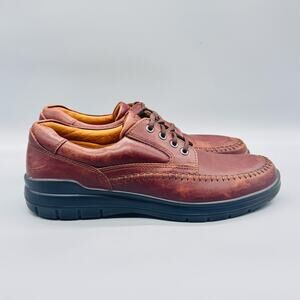 ECCO Shoes Mens 10.5 Brown Leather Seawalker Moc Toe Lace Up Comfort Walking
